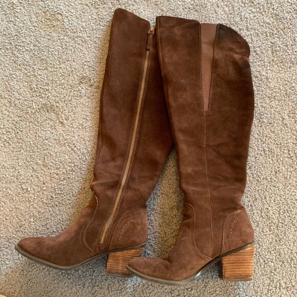 CROWN VINTAGE BROWN LEATHER OVER-THE-KNEE RIDING BOOTS - SIZE 7.5 - Picture 2 of 12